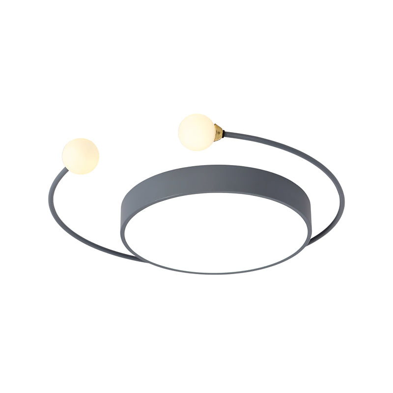 Black/Grey Drum Flush Ceiling Light Modern LED Metal Flush Mount Lamp with 2-Modo Light in White/Warm Light Clearhalo 'Ceiling Lights' 'Close To Ceiling Lights' 'Close to ceiling' 'Flush mount' Lighting' 505361