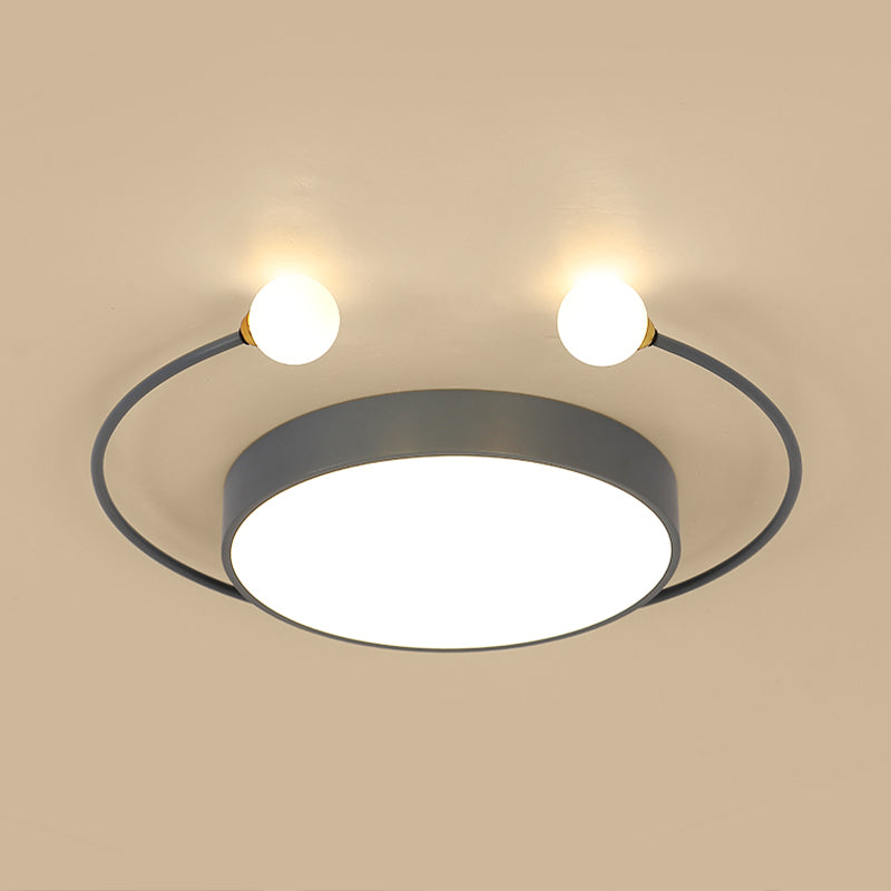 Black/Grey Drum Flush Ceiling Light Modern LED Metal Flush Mount Lamp with 2-Modo Light in White/Warm Light Clearhalo 'Ceiling Lights' 'Close To Ceiling Lights' 'Close to ceiling' 'Flush mount' Lighting' 505362