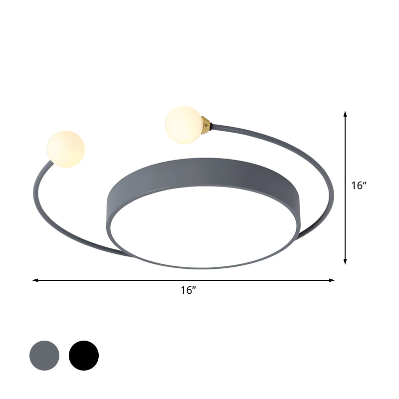 Black/Grey Drum Flush Ceiling Light Modern LED Metal Flush Mount Lamp with 2-Modo Light in White/Warm Light Clearhalo 'Ceiling Lights' 'Close To Ceiling Lights' 'Close to ceiling' 'Flush mount' Lighting' 505363