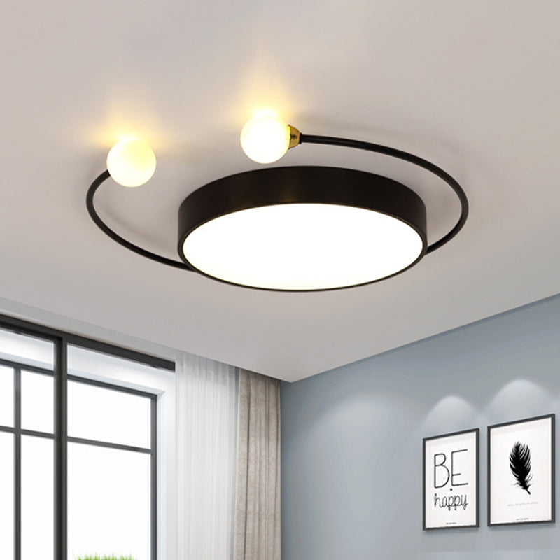 Black/Grey Drum Flush Ceiling Light Modern LED Metal Flush Mount Lamp with 2-Modo Light in White/Warm Light Black Clearhalo 'Ceiling Lights' 'Close To Ceiling Lights' 'Close to ceiling' 'Flush mount' Lighting' 505364