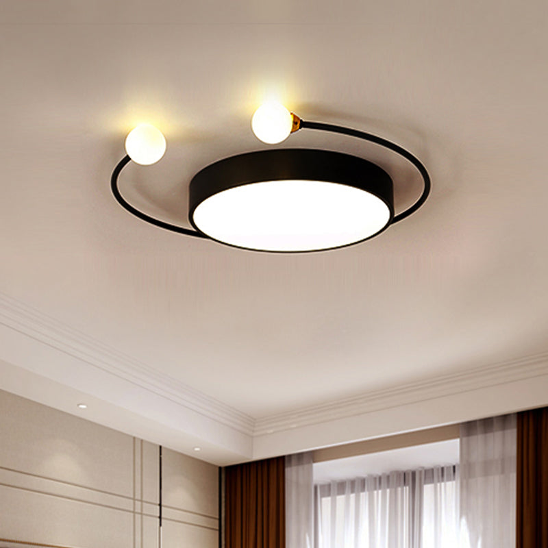 Black/Grey Drum Flush Ceiling Light Modern LED Metal Flush Mount Lamp with 2-Modo Light in White/Warm Light Clearhalo 'Ceiling Lights' 'Close To Ceiling Lights' 'Close to ceiling' 'Flush mount' Lighting' 505365