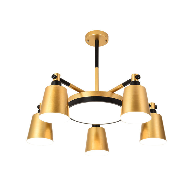 Modernist Barrel and Round Chandelier Iron 3/5/6 Lights Living Room Ceiling Hang Fixture in Gold Clearhalo 'Ceiling Lights' 'Chandeliers' 'Modern Chandeliers' 'Modern' Lighting' 505856