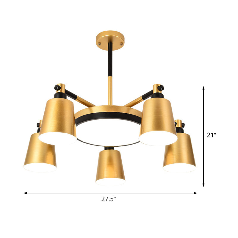 Modernist Barrel and Round Chandelier Iron 3/5/6 Lights Living Room Ceiling Hang Fixture in Gold Clearhalo 'Ceiling Lights' 'Chandeliers' 'Modern Chandeliers' 'Modern' Lighting' 505857