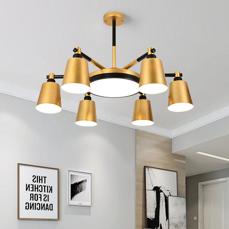 Modernist Barrel and Round Chandelier Iron 3/5/6 Lights Living Room Ceiling Hang Fixture in Gold 6 Gold Clearhalo 'Ceiling Lights' 'Chandeliers' 'Modern Chandeliers' 'Modern' Lighting' 505858