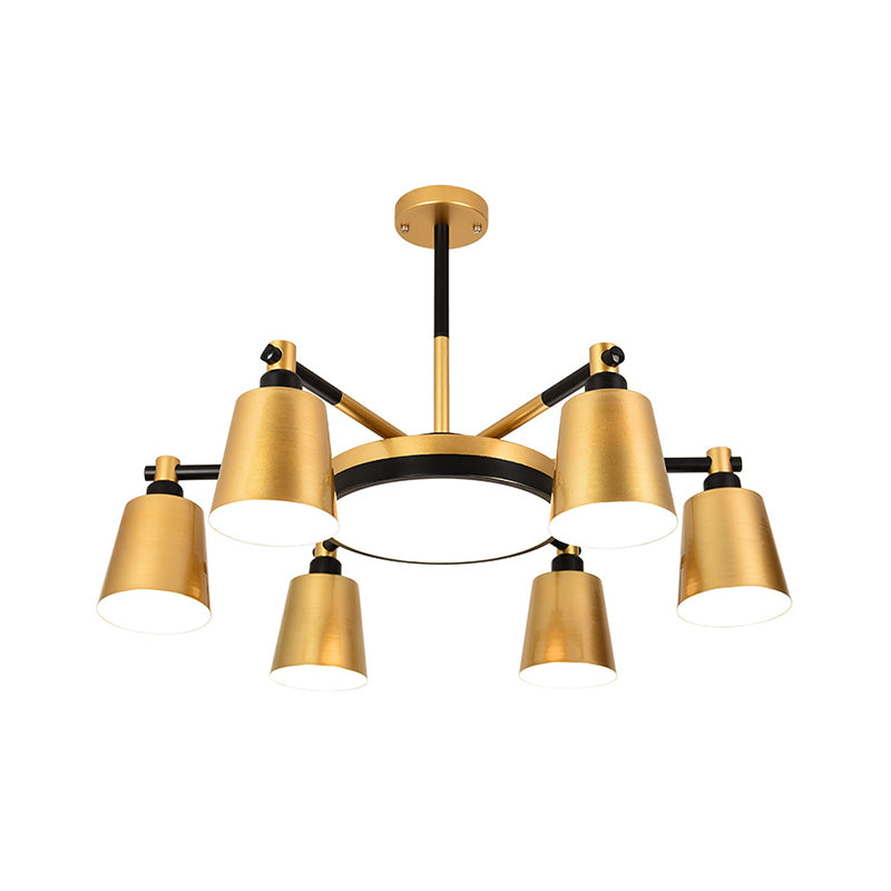 Modernist Barrel and Round Chandelier Iron 3/5/6 Lights Living Room Ceiling Hang Fixture in Gold Clearhalo 'Ceiling Lights' 'Chandeliers' 'Modern Chandeliers' 'Modern' Lighting' 505859