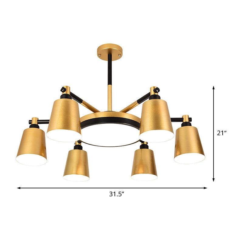 Modernist Barrel and Round Chandelier Iron 3/5/6 Lights Living Room Ceiling Hang Fixture in Gold Clearhalo 'Ceiling Lights' 'Chandeliers' 'Modern Chandeliers' 'Modern' Lighting' 505860