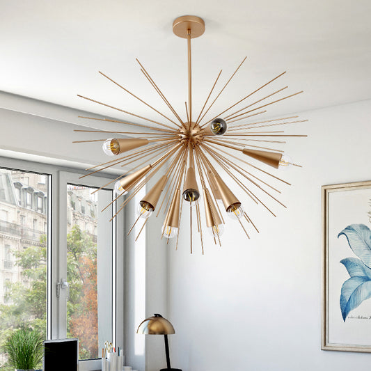 Metal Sea Urchin Hanging Lamp Kit Modernism 10 Bulbs Brass Pendant Chandelier for Living Room Brass Clearhalo 'Ceiling Lights' 'Chandeliers' 'Modern Chandeliers' 'Modern' Lighting' 505868