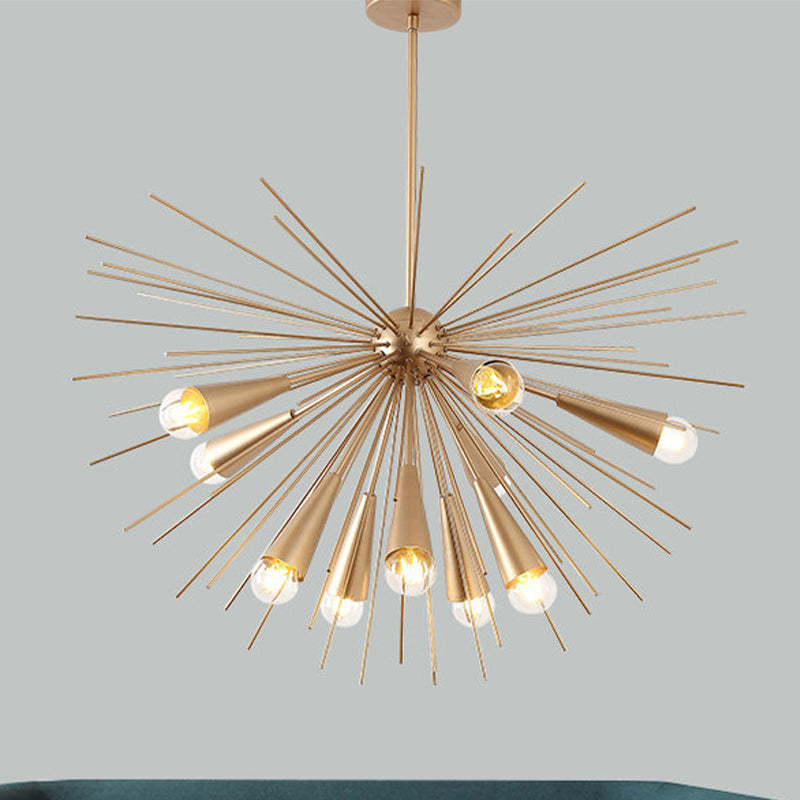 Metal Sea Urchin Hanging Lamp Kit Modernism 10 Bulbs Brass Pendant Chandelier for Living Room Clearhalo 'Ceiling Lights' 'Chandeliers' 'Modern Chandeliers' 'Modern' Lighting' 505869