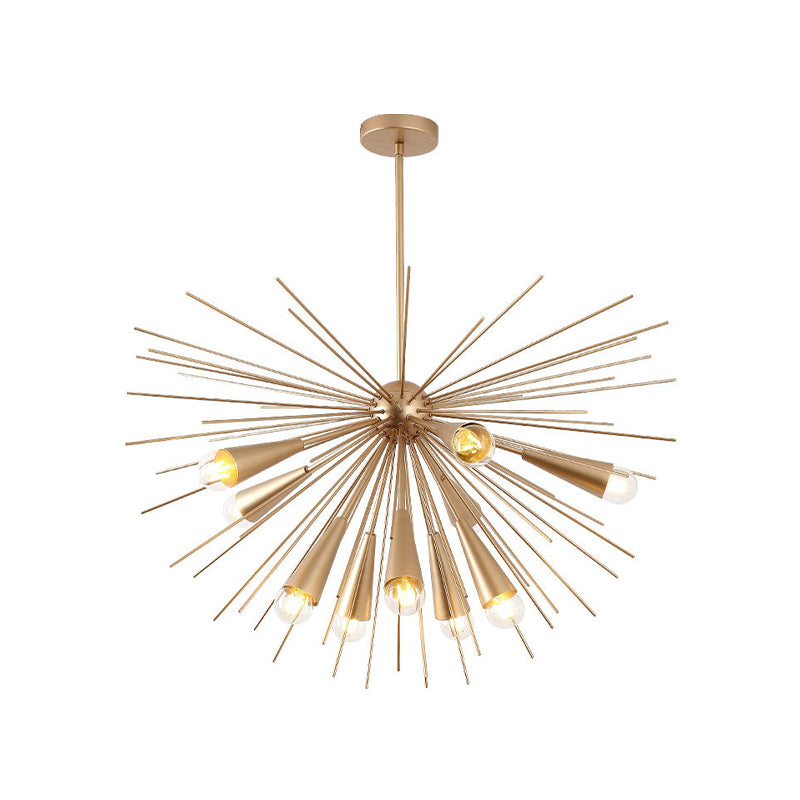 Metal Sea Urchin Hanging Lamp Kit Modernism 10 Bulbs Brass Pendant Chandelier for Living Room Clearhalo 'Ceiling Lights' 'Chandeliers' 'Modern Chandeliers' 'Modern' Lighting' 505870