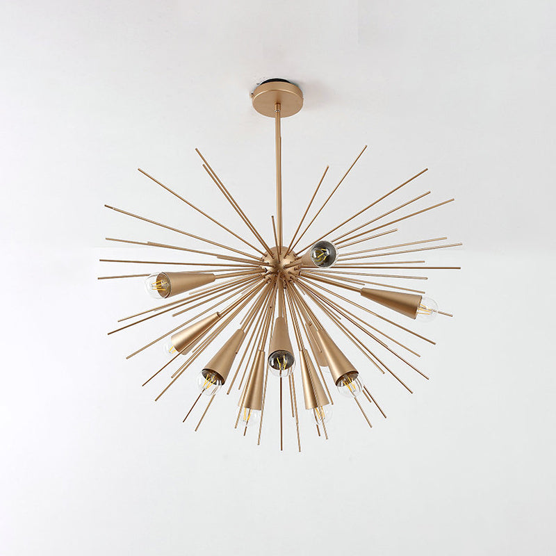 Metal Sea Urchin Hanging Lamp Kit Modernism 10 Bulbs Brass Pendant Chandelier for Living Room Clearhalo 'Ceiling Lights' 'Chandeliers' 'Modern Chandeliers' 'Modern' Lighting' 505871