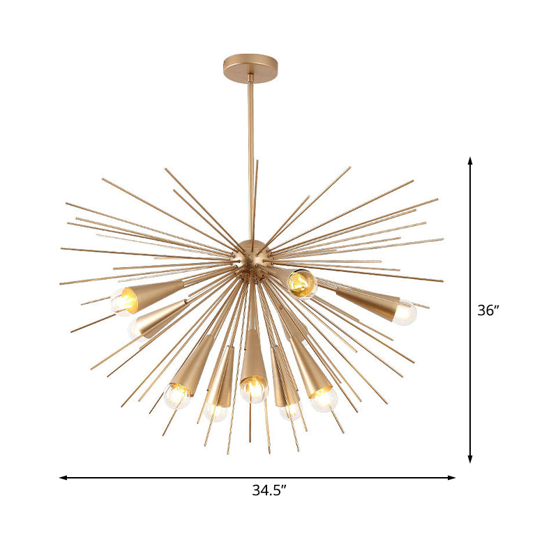 Metal Sea Urchin Hanging Lamp Kit Modernism 10 Bulbs Brass Pendant Chandelier for Living Room Clearhalo 'Ceiling Lights' 'Chandeliers' 'Modern Chandeliers' 'Modern' Lighting' 505872