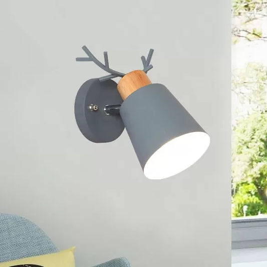 Nordic Stylish Bucket Sconce Light Rotatable Metal 1 Light Wall Light with Antlers for Study Room Clearhalo 'Wall Lamps & Sconces' 'Wall Lights' Lighting' 50601