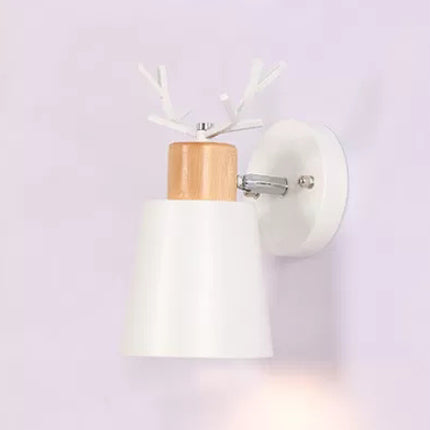 Nordic Stylish Bucket Sconce Light Rotatable Metal 1 Light Wall Light with Antlers for Study Room White Clearhalo 'Wall Lamps & Sconces' 'Wall Lights' Lighting' 50602