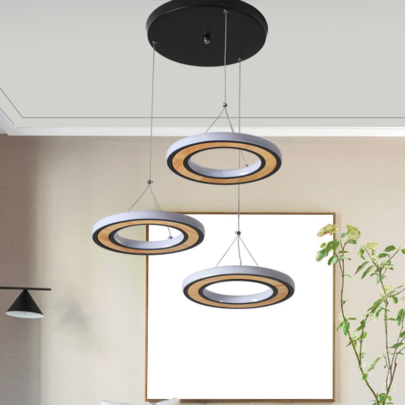 Metal Ring LED Ceiling Lighting Modern Style 3 Lights Multi Lamp Pendant in Black for Living Room Clearhalo 'Ceiling Lights' 'Modern Pendants' 'Modern' 'Pendant Lights' 'Pendants' Lighting' 506300