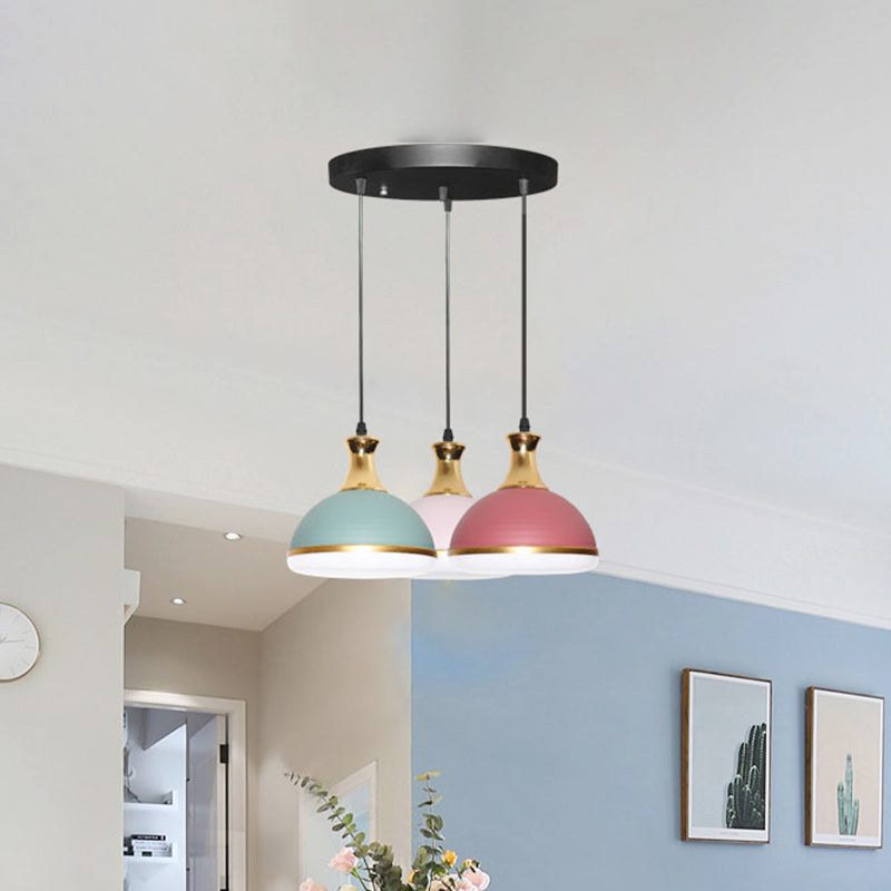 Dome Metal Hanging Light Kit Simple 3-Bulb Black Finish Cluster Pendant Lamp over Dining Table Clearhalo 'Ceiling Lights' 'Modern Pendants' 'Modern' 'Pendant Lights' 'Pendants' Lighting' 506310