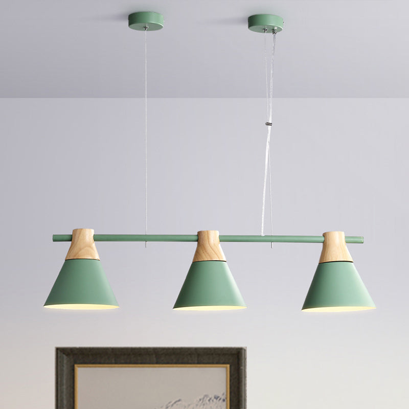 Cone Dining Room Suspension Light Iron 3 Bulbs Modern Multi Lamp Pendant in Yellow/Blue/Green with Linear Design Clearhalo 'Ceiling Lights' 'Modern Pendants' 'Modern' 'Pendant Lights' 'Pendants' Lighting' 506324