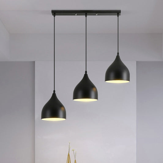 Metallic Onion Cluster Pendant Lamp Contemporary 3 Heads Black Down Lighting with Linear Canopy Black Clearhalo 'Ceiling Lights' 'Modern Pendants' 'Modern' 'Pendant Lights' 'Pendants' Lighting' 506344