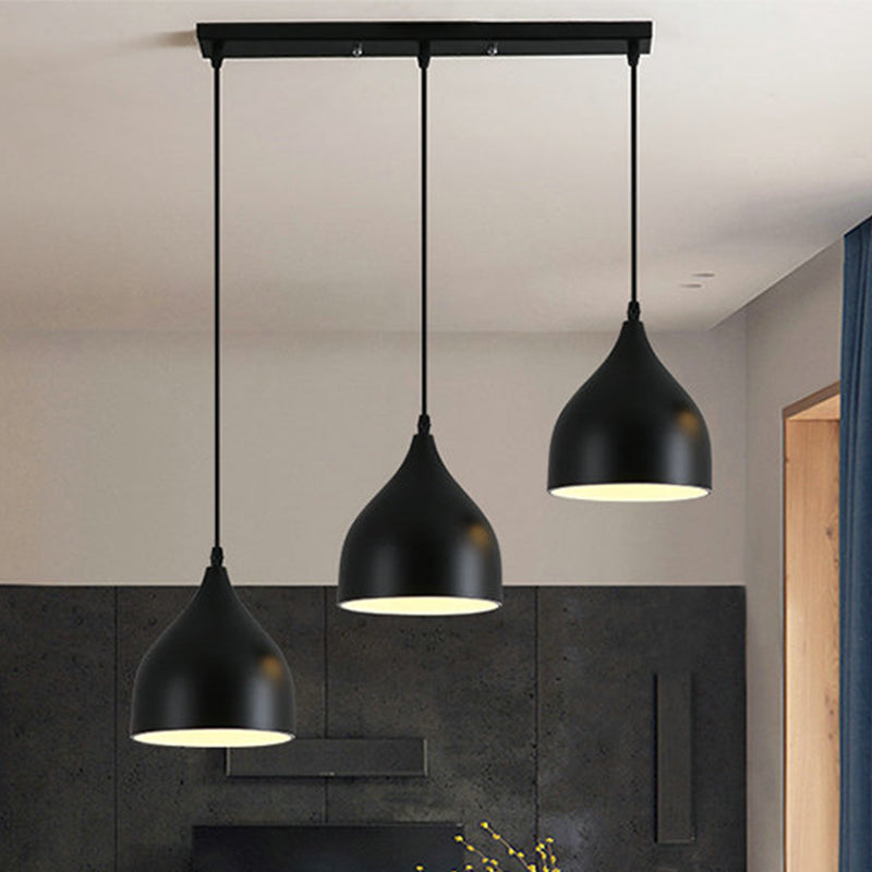 Metallic Onion Cluster Pendant Lamp Contemporary 3 Heads Black Down Lighting with Linear Canopy Clearhalo 'Ceiling Lights' 'Modern Pendants' 'Modern' 'Pendant Lights' 'Pendants' Lighting' 506345