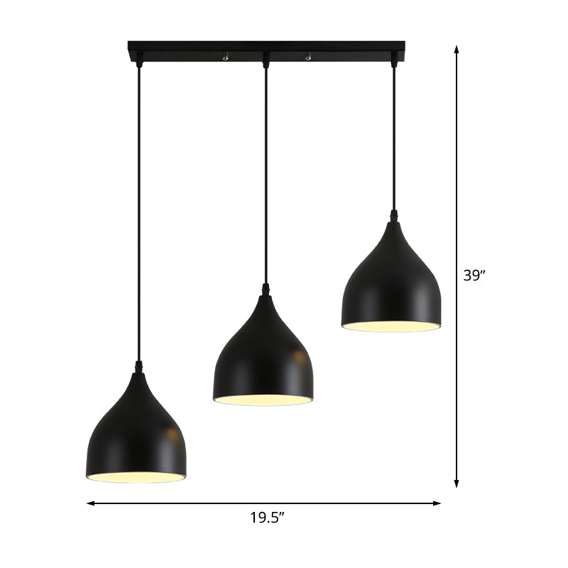 Metallic Onion Cluster Pendant Lamp Contemporary 3 Heads Black Down Lighting with Linear Canopy Clearhalo 'Ceiling Lights' 'Modern Pendants' 'Modern' 'Pendant Lights' 'Pendants' Lighting' 506348