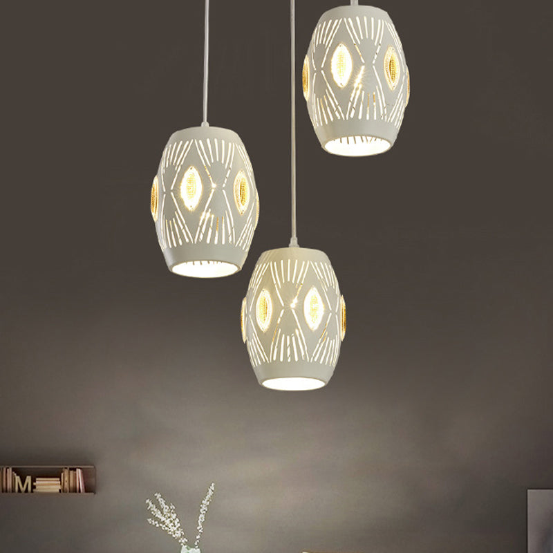 3 Lights Living Room Hanging Light Kit Contemporary White Cluster Pendant Light with Hollow-Out Urn Iron Shade Clearhalo 'Ceiling Lights' 'Modern Pendants' 'Modern' 'Pendant Lights' 'Pendants' Lighting' 506356