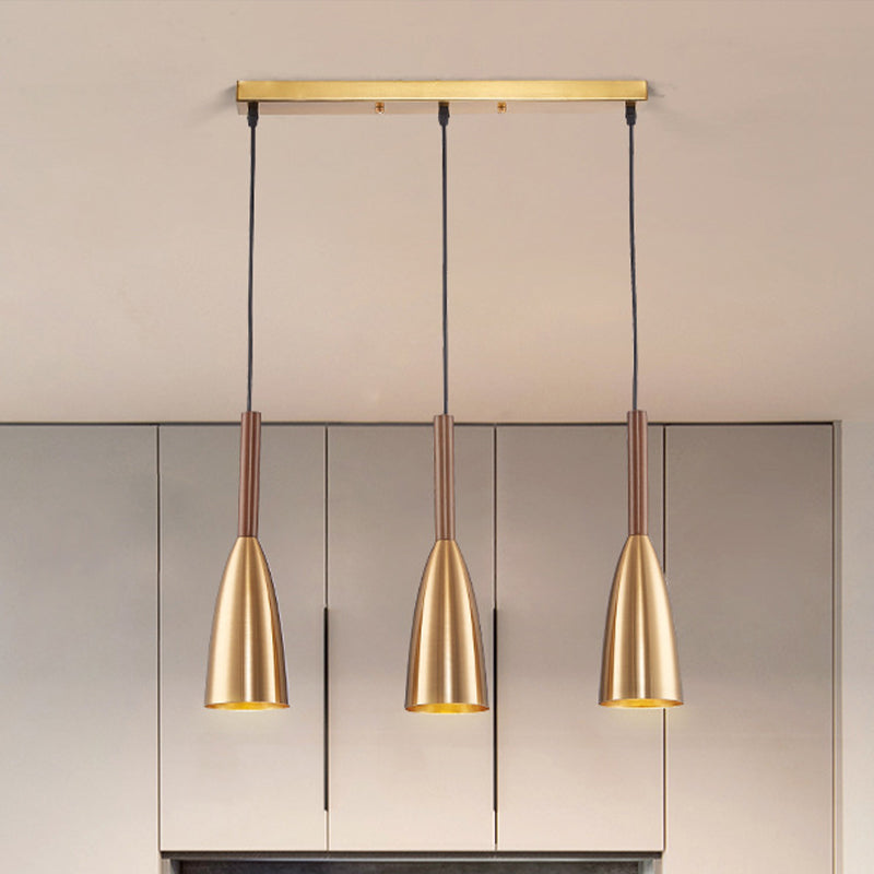 Gold Bullet Cluster Pendant Light Modern Style 3-Bulb Metal Ceiling Light with Linear Canopy Clearhalo 'Ceiling Lights' 'Modern Pendants' 'Modern' 'Pendant Lights' 'Pendants' Lighting' 506360