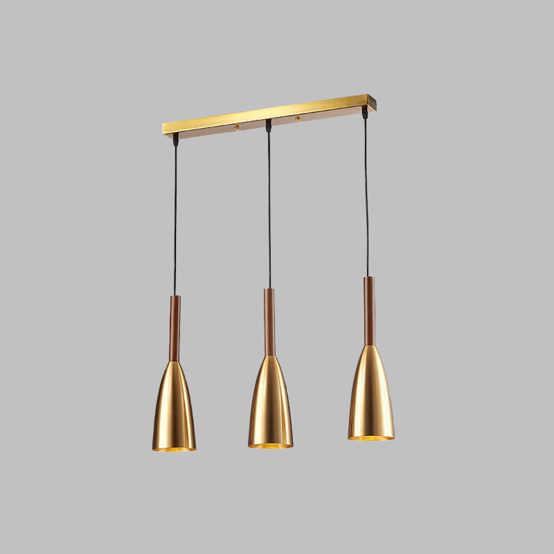 Gold Bullet Cluster Pendant Light Modern Style 3-Bulb Metal Ceiling Light with Linear Canopy Clearhalo 'Ceiling Lights' 'Modern Pendants' 'Modern' 'Pendant Lights' 'Pendants' Lighting' 506362