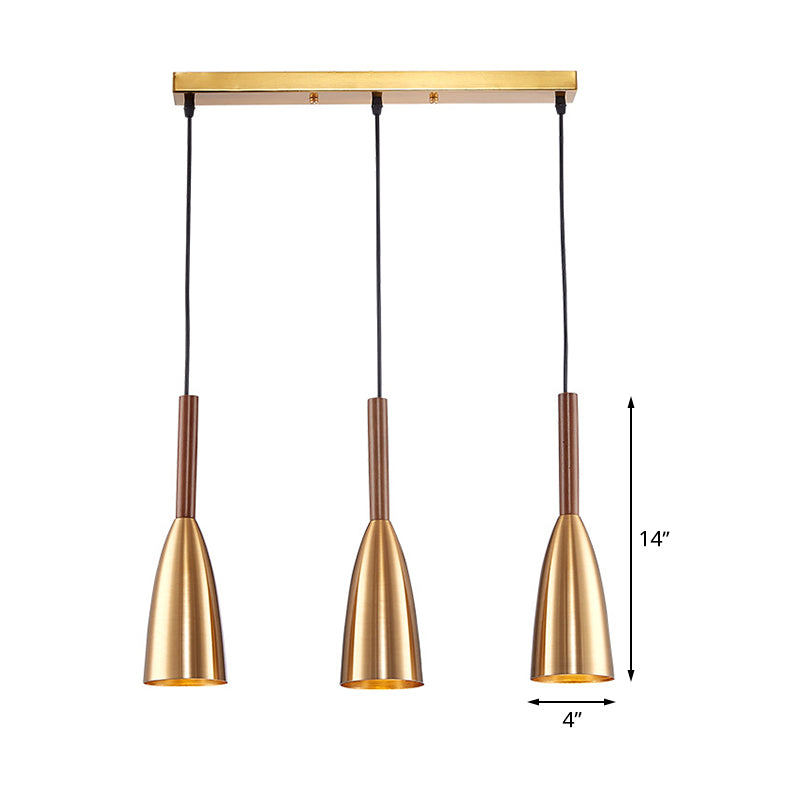 Gold Bullet Cluster Pendant Light Modern Style 3-Bulb Metal Ceiling Light with Linear Canopy Clearhalo 'Ceiling Lights' 'Modern Pendants' 'Modern' 'Pendant Lights' 'Pendants' Lighting' 506363