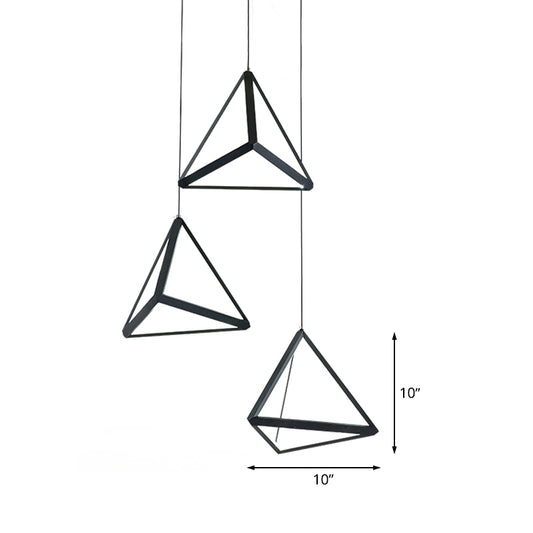 3 Heads Restaurant Multi Light Pendant Simple Black LED Hanging Ceiling Lamp with Triangle Metal Shade Clearhalo 'Ceiling Lights' 'Modern Pendants' 'Modern' 'Pendant Lights' 'Pendants' Lighting' 506368