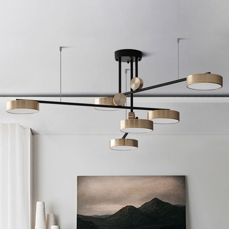 Modernist 6-Head Multi Lamp Pendant with Metal Shade Black and Gold Small Drum Suspension Light Clearhalo 'Ceiling Lights' 'Modern Pendants' 'Modern' 'Pendant Lights' 'Pendants' Lighting' 506375