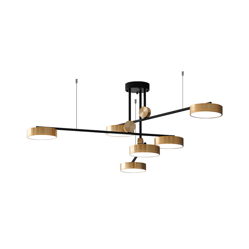 Modernist 6-Head Multi Lamp Pendant with Metal Shade Black and Gold Small Drum Suspension Light Clearhalo 'Ceiling Lights' 'Modern Pendants' 'Modern' 'Pendant Lights' 'Pendants' Lighting' 506376