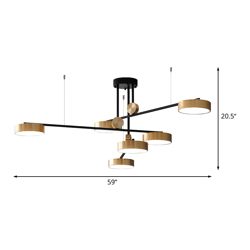 Modernist 6-Head Multi Lamp Pendant with Metal Shade Black and Gold Small Drum Suspension Light Clearhalo 'Ceiling Lights' 'Modern Pendants' 'Modern' 'Pendant Lights' 'Pendants' Lighting' 506378