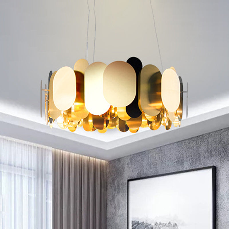 Oval Panel Living Room Pendant Metal LED Modernist Hanging Ceiling Light in Brass, White/Warm Light Brass Clearhalo 'Ceiling Lights' 'Modern Pendants' 'Modern' 'Pendant Lights' 'Pendants' Lighting' 506379