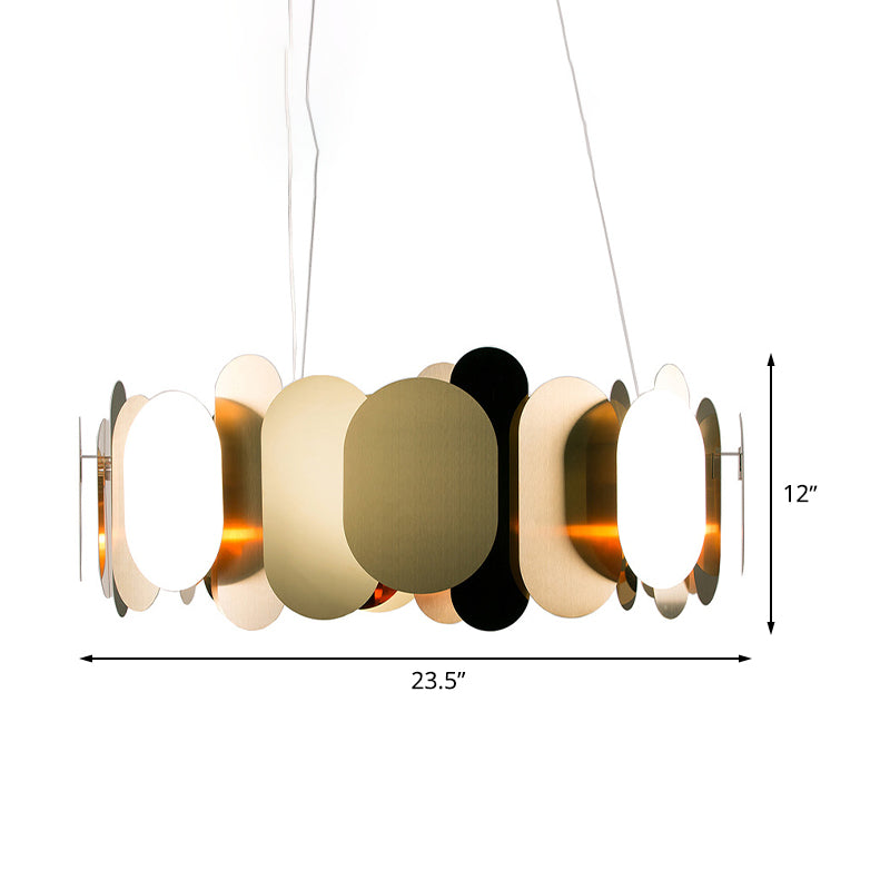 Oval Panel Living Room Pendant Metal LED Modernist Hanging Ceiling Light in Brass, White/Warm Light Clearhalo 'Ceiling Lights' 'Modern Pendants' 'Modern' 'Pendant Lights' 'Pendants' Lighting' 506383