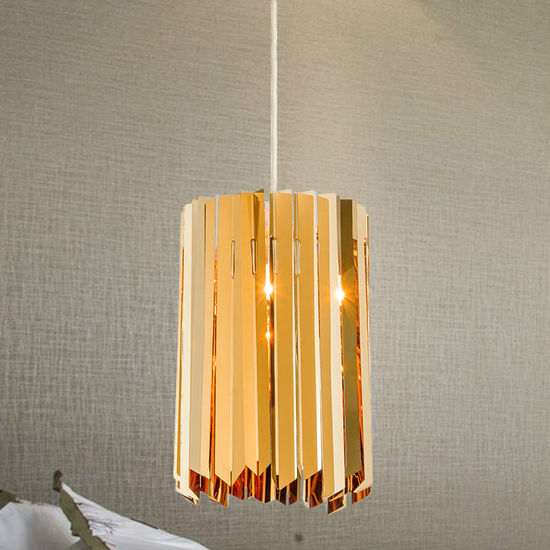 Modern 1-Light Pendant Ceiling Lamp with Metal Shade Black/Chrome/Gold Finish Cylindrical Hanging Light Kit Gold Clearhalo 'Ceiling Lights' 'Modern Pendants' 'Modern' 'Pendant Lights' 'Pendants' Lighting' 506394