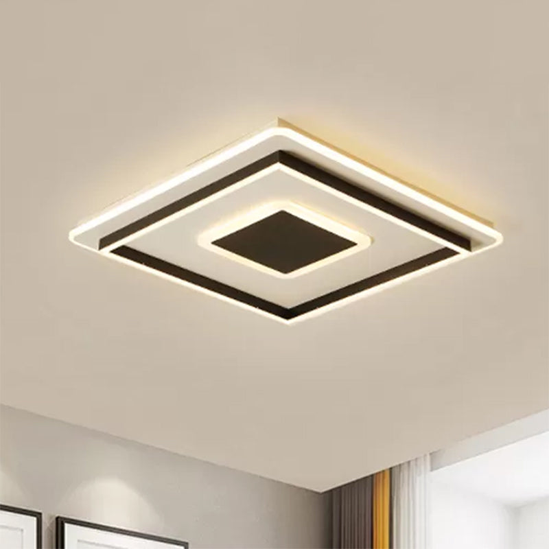 18"/21.5"/35.5" Wide Simple LED Flush Mount Light Black Square/Rectangular Flush Light Fixture with Acrylic Shade for Living Room, Warm/White Light Clearhalo 'Ceiling Lights' 'Close To Ceiling Lights' 'Close to ceiling' 'Flush mount' Lighting' 506426