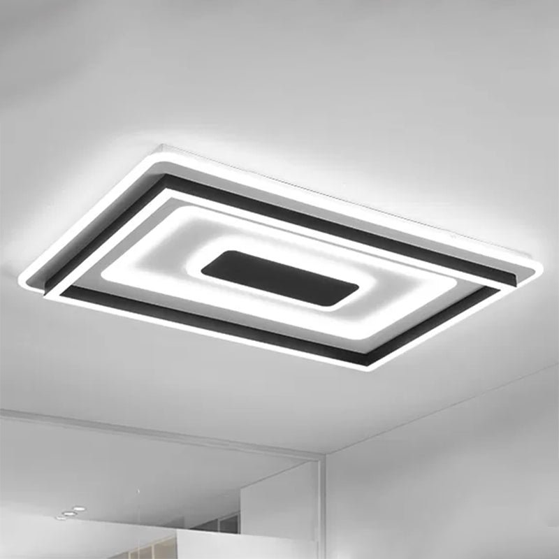 18"/21.5"/35.5" Wide Simple LED Flush Mount Light Black Square/Rectangular Flush Light Fixture with Acrylic Shade for Living Room, Warm/White Light Clearhalo 'Ceiling Lights' 'Close To Ceiling Lights' 'Close to ceiling' 'Flush mount' Lighting' 506427