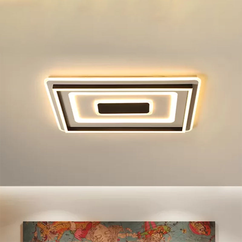 18"/21.5"/35.5" Wide Simple LED Flush Mount Light Black Square/Rectangular Flush Light Fixture with Acrylic Shade for Living Room, Warm/White Light Black 35.5" Warm Clearhalo 'Ceiling Lights' 'Close To Ceiling Lights' 'Close to ceiling' 'Flush mount' Lighting' 506428