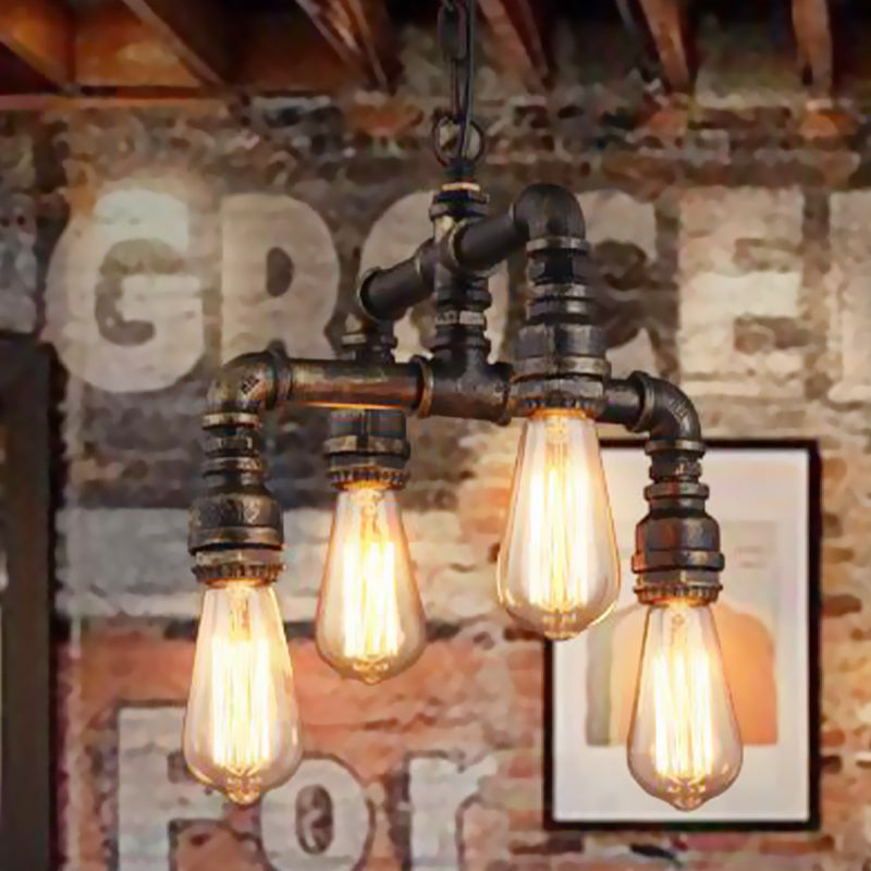 4 Lights 2-Layer Water Pipe Pendant Industrial Rust Metal Hanging Chandelier for Restaurant Clearhalo 'Cast Iron' 'Ceiling Lights' 'Chandeliers' 'Industrial Chandeliers' 'Industrial' 'Metal' 'Middle Century Chandeliers' 'Rustic Chandeliers' 'Tiffany' Lighting' 510725