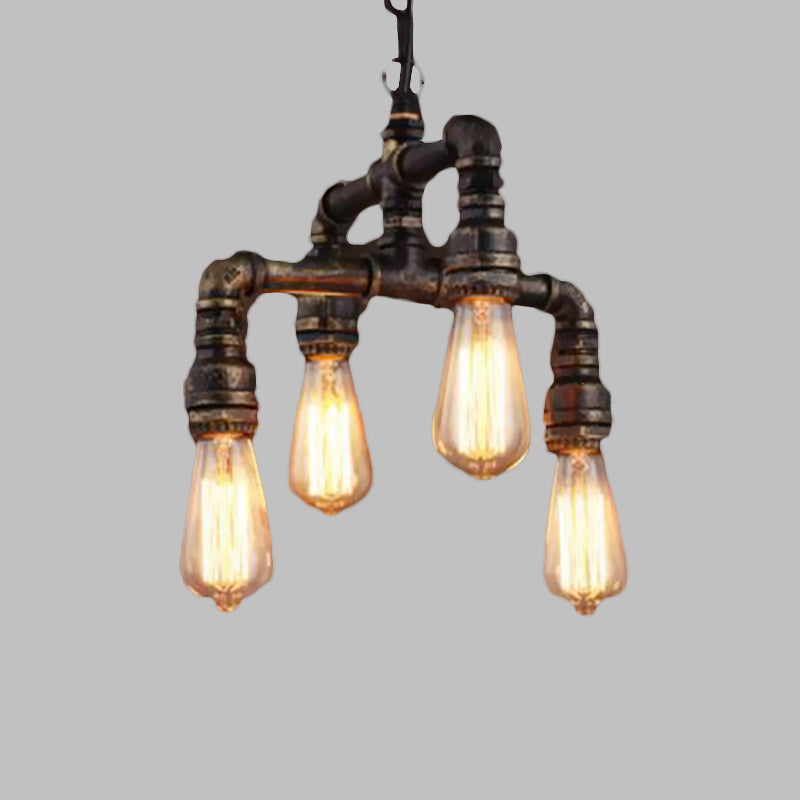 4 Lights 2-Layer Water Pipe Pendant Industrial Rust Metal Hanging Chandelier for Restaurant Clearhalo 'Cast Iron' 'Ceiling Lights' 'Chandeliers' 'Industrial Chandeliers' 'Industrial' 'Metal' 'Middle Century Chandeliers' 'Rustic Chandeliers' 'Tiffany' Lighting' 510727