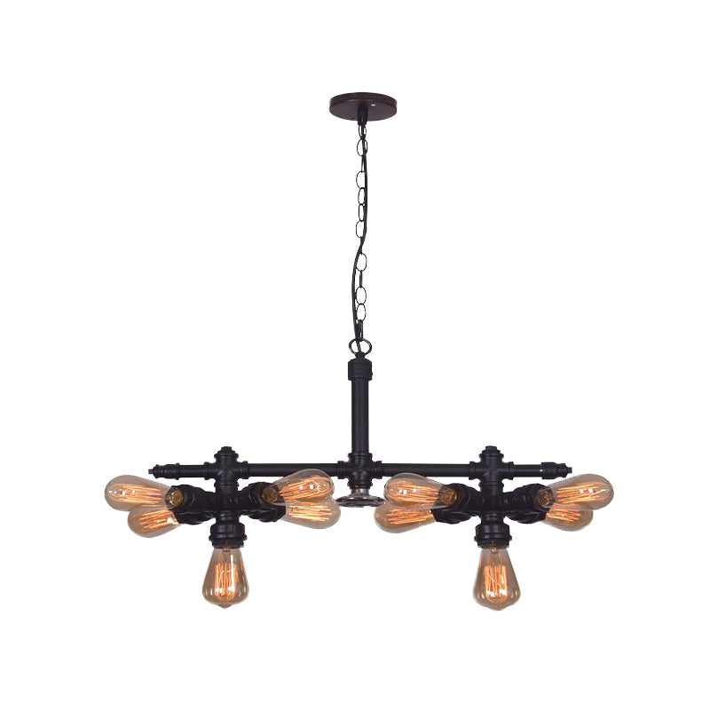 10 Bulbs Iron Ceiling Chandelier Vintage Black Radial Pipe Living Room Suspended Pendant Light Clearhalo 'Cast Iron' 'Ceiling Lights' 'Chandeliers' 'Industrial Chandeliers' 'Industrial' 'Metal' 'Middle Century Chandeliers' 'Rustic Chandeliers' 'Tiffany' Lighting' 510731