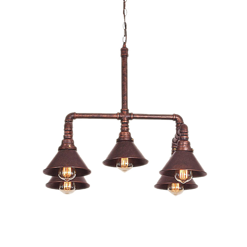 Metal Cone Pendant Chandelier Farmhouse 5-Bulb Living Room Ceiling Hang Fixture in Black/Bronze Clearhalo 'Cast Iron' 'Ceiling Lights' 'Chandeliers' 'Industrial Chandeliers' 'Industrial' 'Metal' 'Middle Century Chandeliers' 'Rustic Chandeliers' 'Tiffany' Lighting' 510742