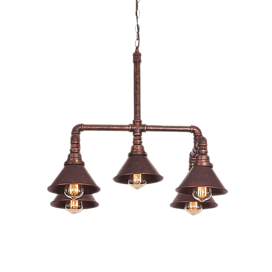 Metal Cone Pendant Chandelier Farmhouse 5-Bulb Living Room Ceiling Hang Fixture in Black/Bronze Clearhalo 'Cast Iron' 'Ceiling Lights' 'Chandeliers' 'Industrial Chandeliers' 'Industrial' 'Metal' 'Middle Century Chandeliers' 'Rustic Chandeliers' 'Tiffany' Lighting' 510742