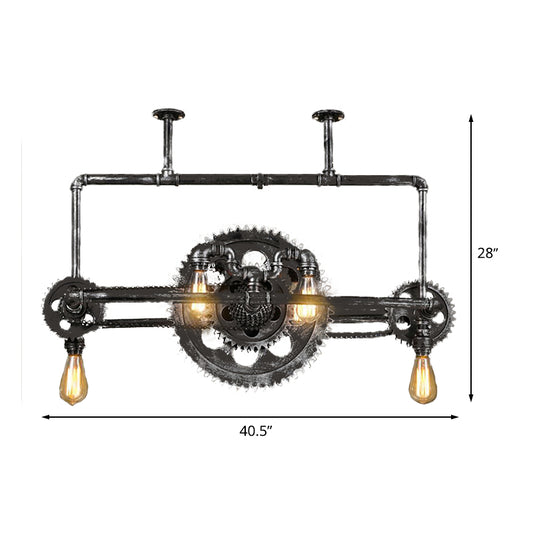 Bike-Like Metallic Hanging Lighting Vintage 6-Light Restaurant Island Lamp Fixture in Black Clearhalo 'Ceiling Lights' 'Island Lights' Lighting' 510760