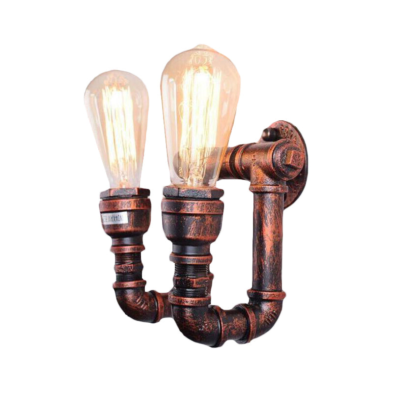 Antiqued Piping Wall Mount Light 2 Lights Metal Sconce Lamp Fixture in Copper for Stairway Clearhalo 'Art deco wall lights' 'Cast Iron' 'Glass' 'Industrial wall lights' 'Industrial' 'Middle century wall lights' 'Modern' 'Rustic wall lights' 'Tiffany' 'Traditional wall lights' 'Wall Lamps & Sconces' 'Wall Lights' Lighting' 510763