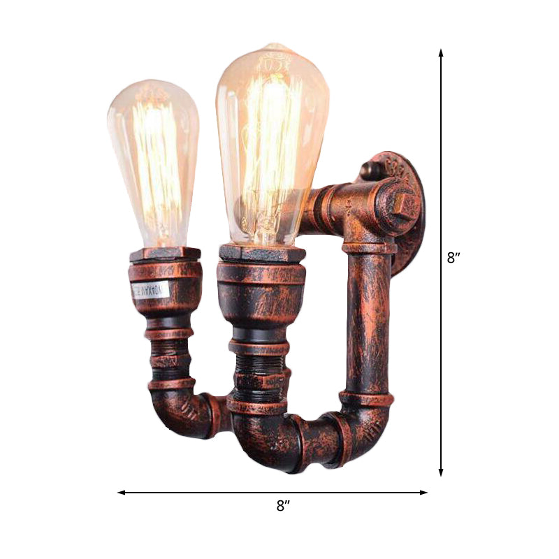 Antiqued Piping Wall Mount Light 2 Lights Metal Sconce Lamp Fixture in Copper for Stairway Clearhalo 'Art deco wall lights' 'Cast Iron' 'Glass' 'Industrial wall lights' 'Industrial' 'Middle century wall lights' 'Modern' 'Rustic wall lights' 'Tiffany' 'Traditional wall lights' 'Wall Lamps & Sconces' 'Wall Lights' Lighting' 510765
