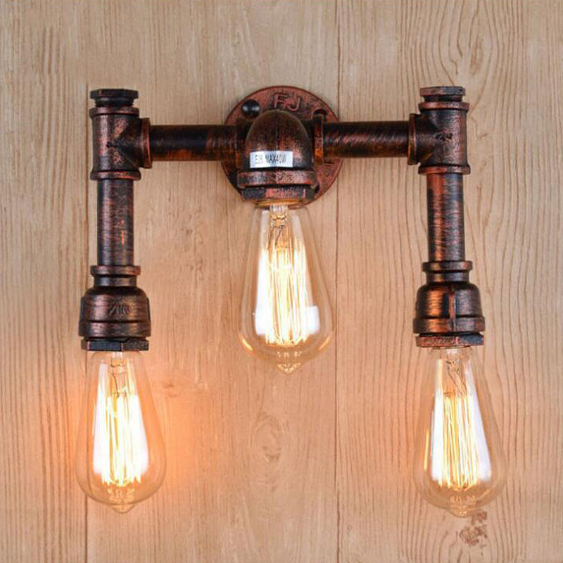 Copper 3 Heads Sconce Light Fixture Vintage Iron Exposed Bulb Wall Mounted Lamp for Bar Clearhalo 'Art deco wall lights' 'Cast Iron' 'Glass' 'Industrial wall lights' 'Industrial' 'Middle century wall lights' 'Modern' 'Rustic wall lights' 'Tiffany' 'Traditional wall lights' 'Wall Lamps & Sconces' 'Wall Lights' Lighting' 510772