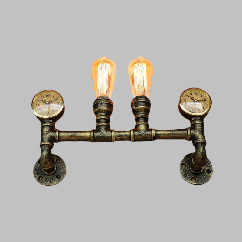 Iron Brass Finish Wall Mount Lamp Pipe and Gauge 2 Lights Farmhouse Wall Mount Sconce Light Clearhalo 'Art deco wall lights' 'Cast Iron' 'Glass' 'Industrial wall lights' 'Industrial' 'Middle century wall lights' 'Modern' 'Rustic wall lights' 'Tiffany' 'Traditional wall lights' 'Wall Lamps & Sconces' 'Wall Lights' Lighting' 510779