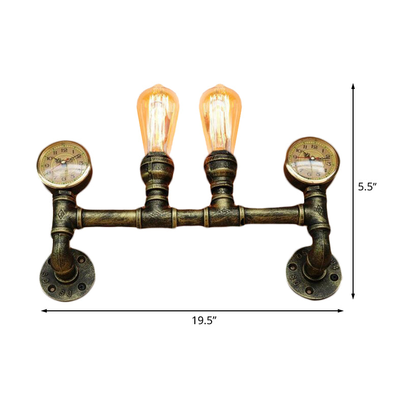 Iron Brass Finish Wall Mount Lamp Pipe and Gauge 2 Lights Farmhouse Wall Mount Sconce Light Clearhalo 'Art deco wall lights' 'Cast Iron' 'Glass' 'Industrial wall lights' 'Industrial' 'Middle century wall lights' 'Modern' 'Rustic wall lights' 'Tiffany' 'Traditional wall lights' 'Wall Lamps & Sconces' 'Wall Lights' Lighting' 510780