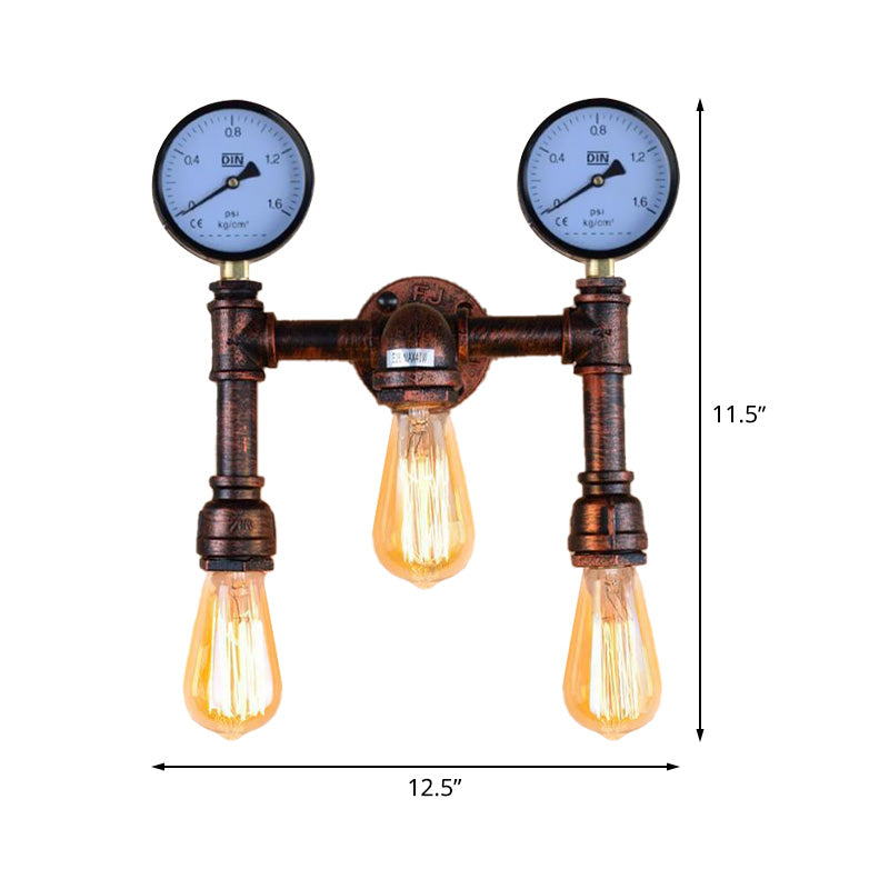 3 Bulbs Wall Light Fixture Vintage Water Pipe Metal Wall Sconce Lamp in Copper with 2-Gauge Deco Clearhalo 'Art deco wall lights' 'Cast Iron' 'Glass' 'Industrial wall lights' 'Industrial' 'Middle century wall lights' 'Modern' 'Rustic wall lights' 'Tiffany' 'Traditional wall lights' 'Wall Lamps & Sconces' 'Wall Lights' Lighting' 510790