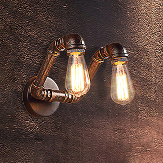 Metal Rust Finish Wall Mount Lamp Bare Bulb 2-Light Antiqued Wall Sconce Lighting for Coffee House Rust Clearhalo 'Art deco wall lights' 'Cast Iron' 'Glass' 'Industrial wall lights' 'Industrial' 'Middle century wall lights' 'Modern' 'Rustic wall lights' 'Tiffany' 'Traditional wall lights' 'Wall Lamps & Sconces' 'Wall Lights' Lighting' 510801